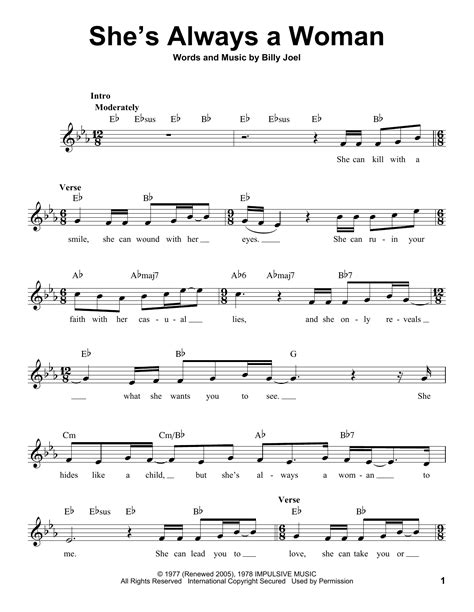 always a woman sheet music|she's always a woman lyrics.